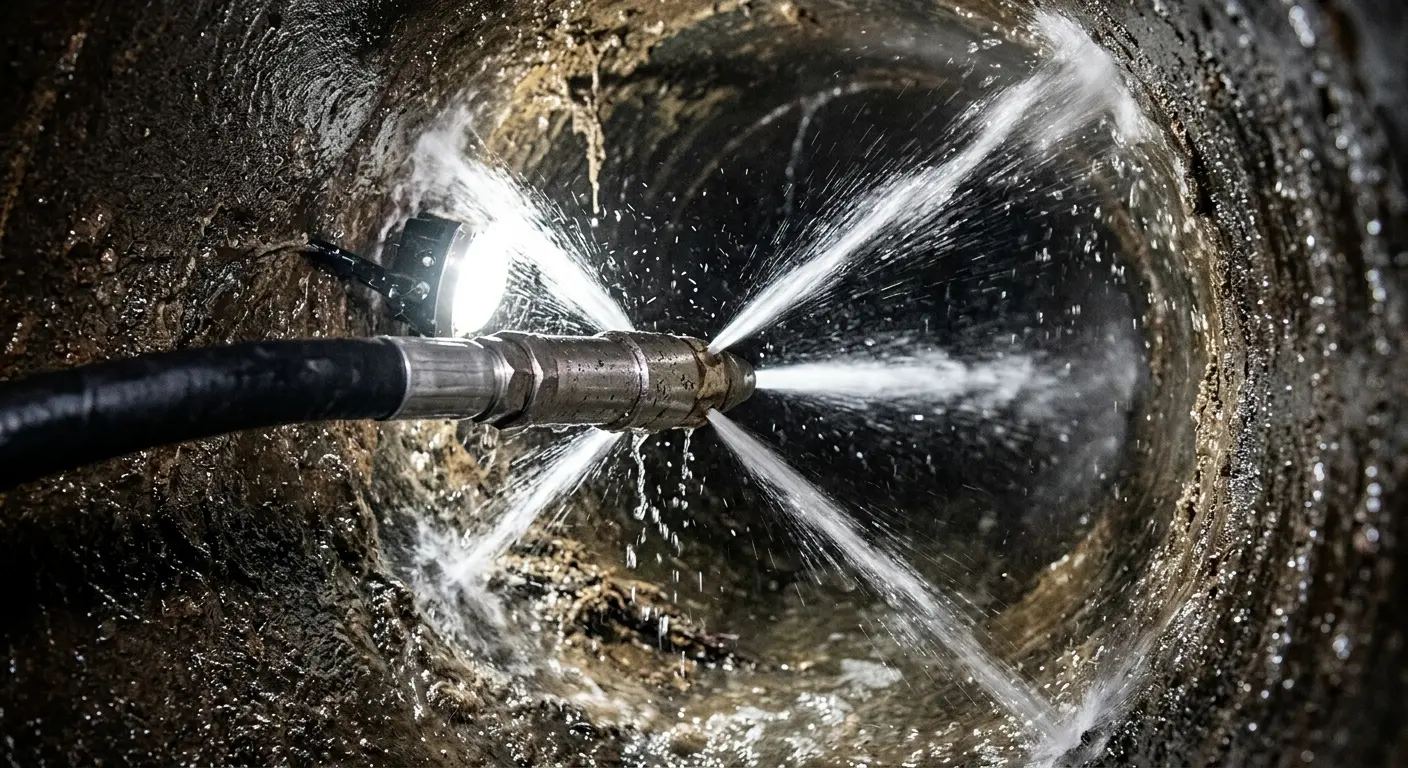 High-pressure hydro jetting nozzle cleaning sewer pipe for Storm Drain Cleaning in Henniker
